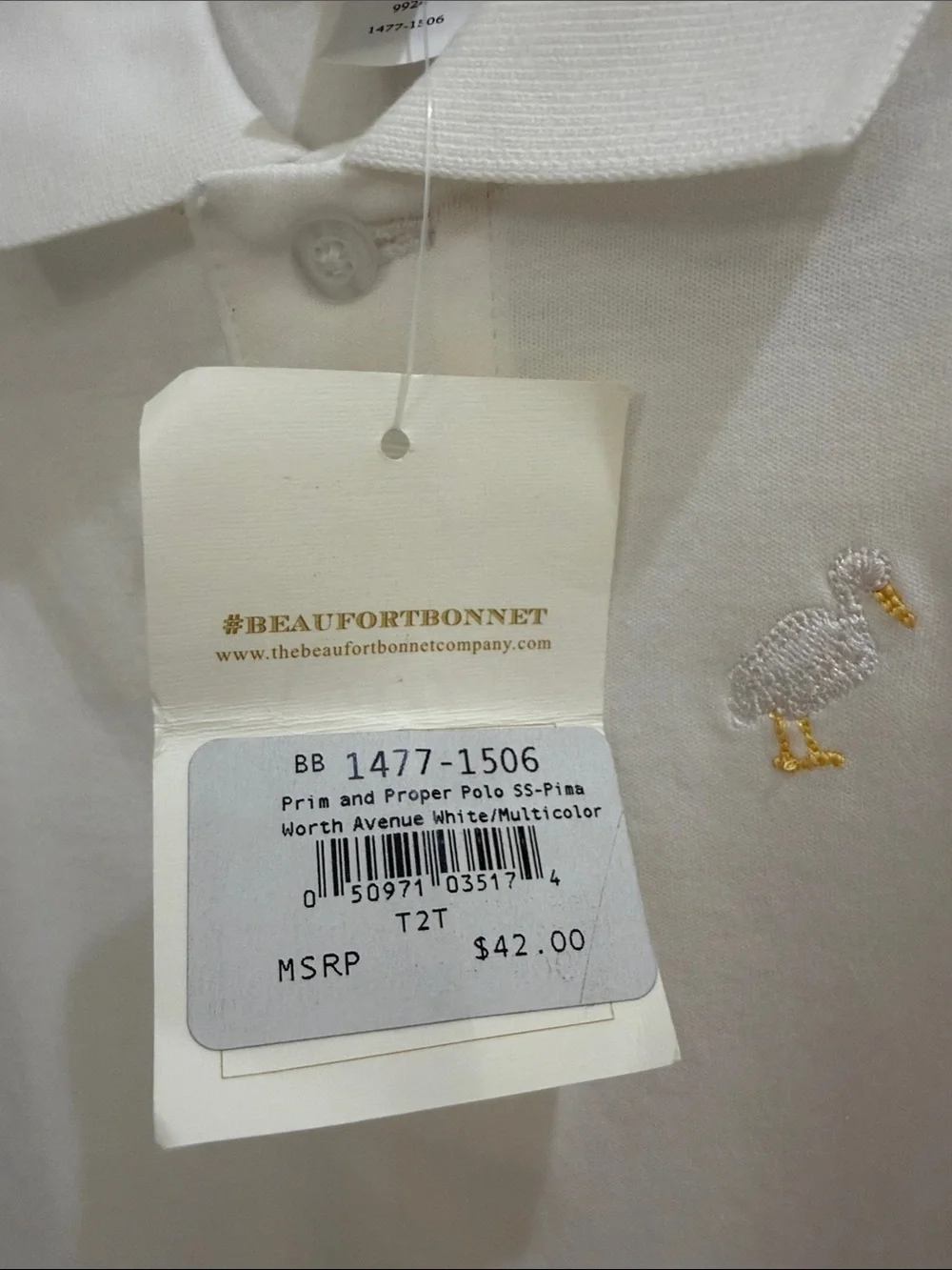 TBBC Prim & Proper Short Sleeve Polo Shirt in Worth Avenue White 2T NWT